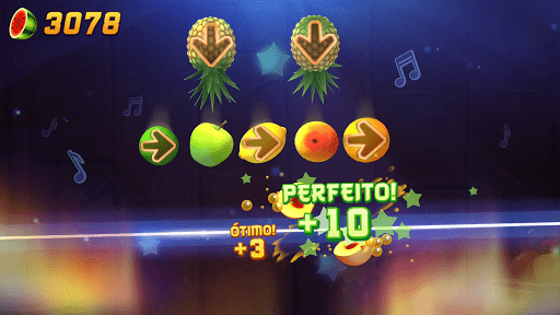Zen mode slicing session with a trail of rainbow-colored juice splashes across the screen