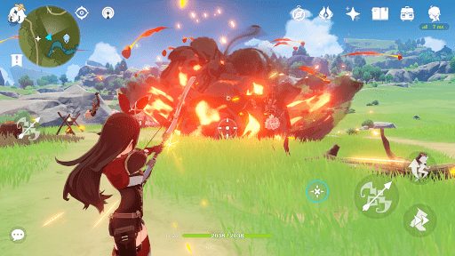 High-level domain challenge with multiple elemental effects colliding in a burst of color