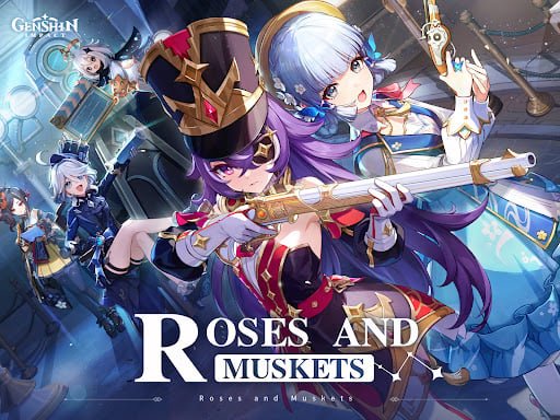 Stylized fantasy combat scene with characters unleashing elemental abilities in a celestial battlefield