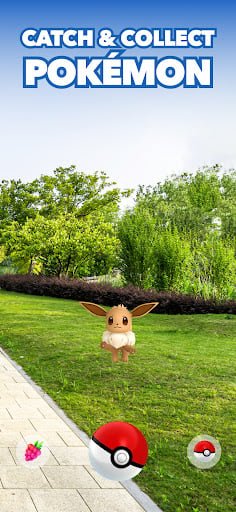 Pokémon encounter screen showing a wild creature appearing in an urban park through AR camera