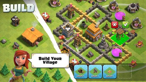 Builder Base island showing the mechanical aesthetic with geared buildings and versus battle arena