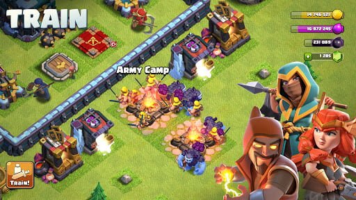 Massive Clan Capital overview showing multiple districts with lava-themed defenses and collaborative construction