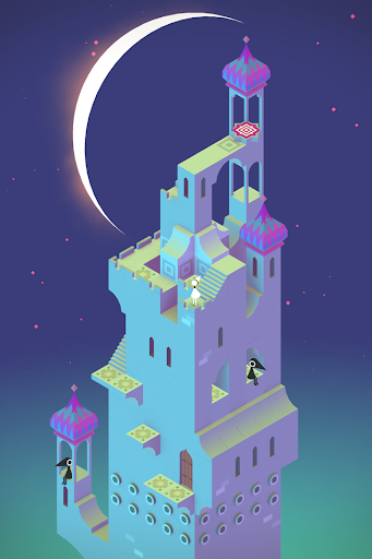 A surreal garden level with green platforms floating above a misty purple abyss