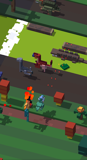 Crossy Road night-time environment with glowing headlights and dark atmospheric background